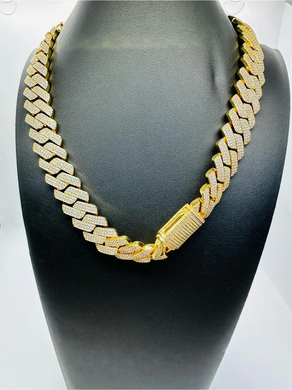 Gold Cuban Link Necklace with Pavé Crystals - Men’s Jewelry